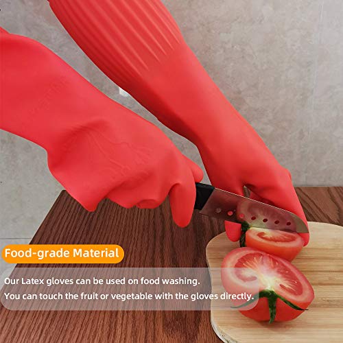 ThxToms Rubber Dishwashing Cleaning Gloves (2-Pair) - Soft Fleece Lining, Reusable, Waterproof with Extra-Long Cuff & Non-Slip Grip for Household & Kitchen Use - Medium - size: Medium (Pack of 4)