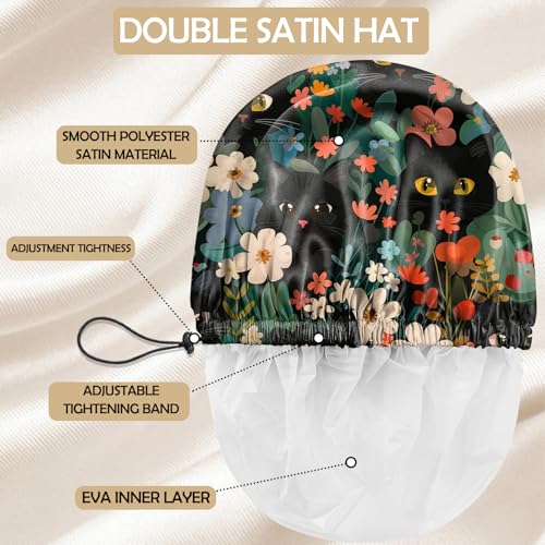 2 PCS Shower Cap Adjustable Reusable Double Waterproof Layer Elastic Hair Bath Cap Cute Aesthetic for Women Girls-Mushrooms Cat - color: I23-Mushroom Cat