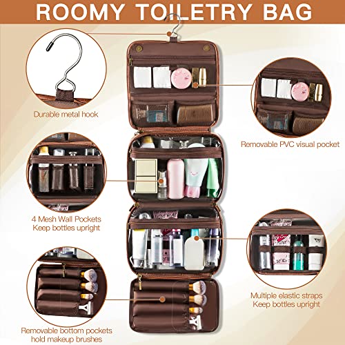 Elviros Hanging Travel Toiletry Bag Gift for Men，Mens Toiletries Bag Gifts Set Shaving Dopp Kit Water-resistant Bathroom Toiletries Organizer PU Leather Cosmetic Bags 2 Pack - color: Dark Brown, size: 2 Piece