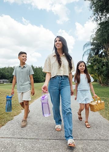 Pogo 64oz Plastic Water Bottle with Leak-Proof Chug Lid and Carry Handle, Reusable, BPA Free, Capacity Markings, Dishwasher Safe, Perfect for Travel, School, Outdoors, and Gym, Blue (Pack of 6) - color: Blue, size: 64 Ounces (Pack of 6)