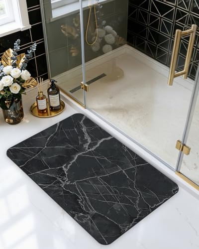 DEXI Bath Mats 32x20, Non Slip Quick Dry Rugs, Super Absorbent Ultra Thin Marble Bathmat, Washable Rubber Mats for Shower Floor, in Front of Bathtub, Sink, Bathroom Accessories Decor, Black - color: Black, size: 32" X 20" (Rectangular)