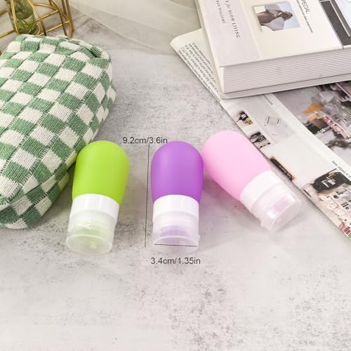 Mziart Travel Bottles for Toiletries, TSA Approved 2oz Silicone Travel Size Containers, 3 Pack Leak-Proof Squeezable Refillable Shampoo and Conditioner Bottles (Pink, Purple, Green) - size: 2OZ