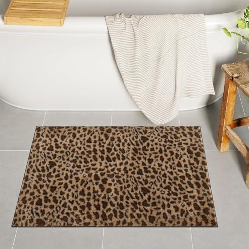 Bathroom Rugs Leopard Print Bath Mats Cheetah Fluffy Rug 24X36 Inch Bath Mat Non Slip Bathroom Rug Washable Bath Mat Shower Rugs for Sink Shower Vanity - size: 2' x 3' (Rectangular)