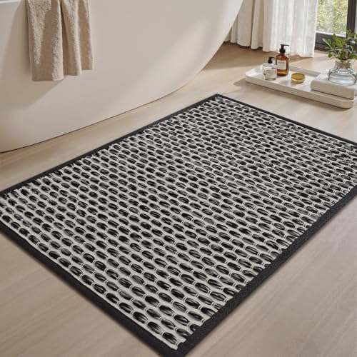 AMOAMI Unique Woven Bath Mat, Super Absorbent Non Slip Bath Mat, 24" x 36", Black - color: Black, size: 24" x 36"