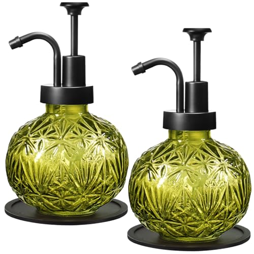 Vintage Glass Soap Dispenser - Rustic Snowflake Design, 2 Pack Refillable Dish Soap Dispenser with Pump for Kitchen and Bathroom, Antique Farmhouse Decor (Green-Black Pump) - color: Green-black Pump 2p