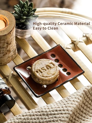 Soap Holder with Self Drain, Ceramic Soap Dishes for Bar, Shower, Japanese Soap Tray for Kitchen and Bathroom, Keep Sink Dry and Tidy, Red - color: Red, size: with Drain Holes