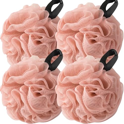 Loofah Sponges for Shower,Exfoliating Cleaning Bath Loofa Body Scrubber Balls for Women Men Washing,All Pink 4 Pack - color: Pink, size: 1 Count (Pack of 4)