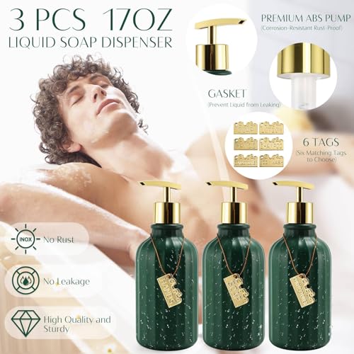 17PCS Bathroom Accessories Set, Dark Green Bathroom Set Bathroom Accessories Set with Trash Can, Toilet Brush, Toothbrush Holder, Qtip Holder & 3PCS Soap Dispenser - size: Bath Set with Press-Top Trash Can, style: Dark Green