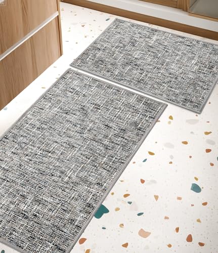 YIHOUSE Bathroom Rugs Sets 2 Pieces, Ultra Thin Non Slip Washable Bath Mat Sets, Absorbent Quick Dry Bath Mats for Bathroom Floor, Grey - color: Grey, size: 2 pieces