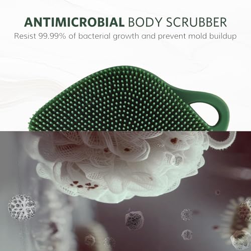 Sndyi Silicone Body Scrubber, Gentle Exfoliating Body Scrubber for Sensitive Skin, Leaf Shaped Shower Scrubber for Body with Lathering Bristles, Silicone Loofah Body Brush for Showering, Evergreen - color: Evergreen