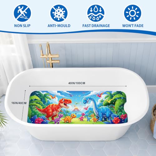 XIYUNTE Baby Bath Mat for Tub Non Slip Kids Bath Mat - 40''x16'' Extra Long Cartoon Bathtub Mat Non Slip Kids Shower Mat Eco-Friendly Toddler Bath Mats with Suction Cups, Machine Washable, Dinosaur - color: M-dinosaur