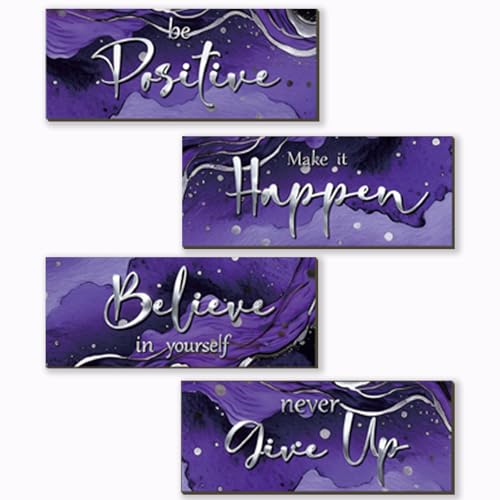 4 Piece Purple And Silver Bathroom Decor Motivational Silver Wall Art Abstract Women’s Office Decor Inspirational Wooden Signs Purple Bathroom Accessories for Home Bedroom Office 10X4 Inch - color: Purple
