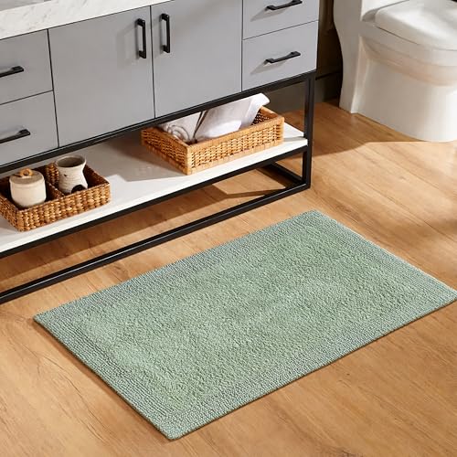 Cotton Reversible Bath Mat 20x32 Inch Sage Green, 100% Cotton Bathroom Rug, Soft Absorbent, Anti Skid, Machine Washable Bathmat for Shower, Tub, Entryway - color: Soft Green, size: 1'8" x 2'8" (Rectangular)