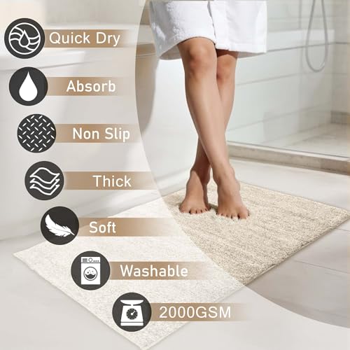 Non-Slip & Super Absorbent Bath Mat, 32x20 Inch Large Microfiber Bathroom Rug, Ultra Plush Quick Dry Machine Washable Shaggy Carpet for Shower Tub Floor, Beigem - color: Beige, size: 32"x20"