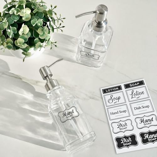 JASAI 2Pack Antique Design Glass Soap Dispenser with Rust Proof 304 Stainless Steel Pump, Refillable Hand Soap Dispenser with 10Pcs Stickers, Premium Soap Dispensers for Kitchen & Bathroom (Clear) - color: 2 Pack Silver