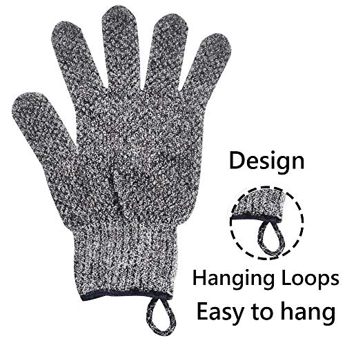 Exfoliating Gloves with Hanging Loop - 1 Pair Bamboo Charcoal Bath/Shower Gloves, Bath Gloves for Shower Exfoliating and Ingrown Hair/Dead Skin Remover - Bamboo Charcoal - Exfoliator Mitt Scrub Gloves - style: 1 Pair Bamboo Charcoal Exfoliating Gloves