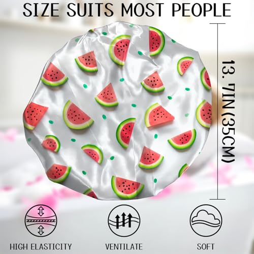 Luxury Shower Cap Terry Cloth Lined EVA Waterproof Reusable Triple Layer Elastic Hair Bath Caps for Women Girls Cute (C18-Watermelon) - color: C18-Watermelon