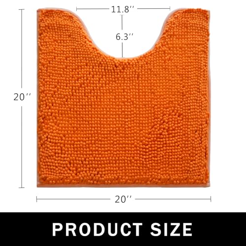 U-Shaped Toilet Rug, Chenille Contour Bathroom Mat, Non-Slip PVC Backing, Machine Washable, 20x20, Orange - color: Orange, size: 1'8" x 1'8" (20"x 20"U)