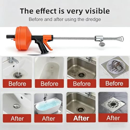 50 FT Double Mode Drain Snake Tools, 14-in-1 Drain Auger for Sink and Drain Unblocking, Plumbing Snake for Kitchen, Bathrom and Shower Sink, Snake for Real DYIs 2026 Upgraded