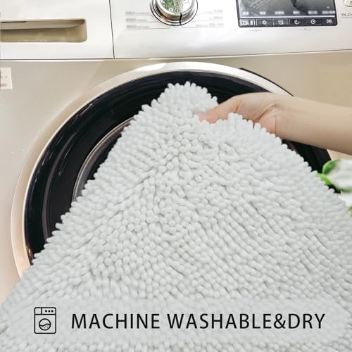 U-Shaped Toilet Rug, Chenille Contour Bathroom Mat, Non-Slip PVC Backing, Machine Washable, 20x20, White - color: White, size: 1'8" x 1'8" (20"x 20"U)