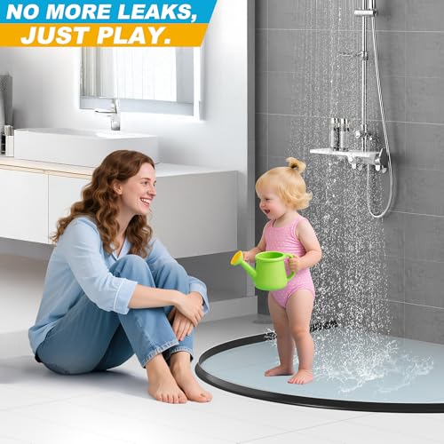 98Inch Shower Threshold Water Dam, Self-Adhesive Silicone Shower Barrier Water Stopper Shower Door Bottom Seal Strip Shower Splash Guard for Bathroom Kitchen Bathtub - color: Black, style: 98 inch