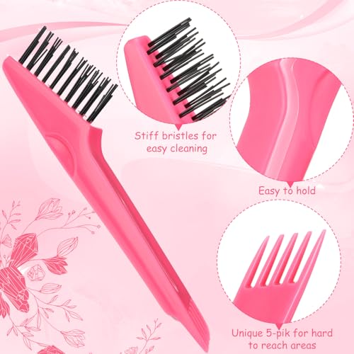 Yaomiao 2 Pcs Hair Brush Cleaner Tool 2-in-1, Pink Hairbrush Cleaner for Removing Hair Dust, Mini Comb for Removing Dirt, Home Salon Use - color: Pink