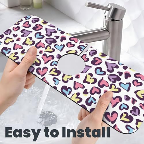 Heart Leopard Colorful 15" X 5.5" Kitchen Sink Splash Guard Faucet Faucet Guard Draining Mat Sink Splash Guard Faucet Kitchen Bathroom - color: Heart Leopard Colorful