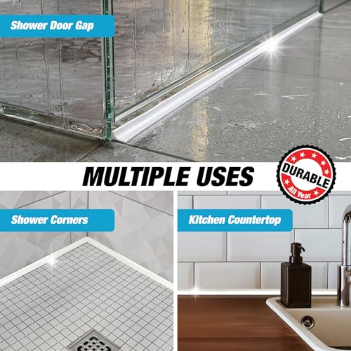 Shower Threshold Water Dam Barrier 39" - White Collapsible Walk in Shower Water Guard - Door Bottom Seal Strip Leak Guard by Hippo Dam - color: White, style: 39