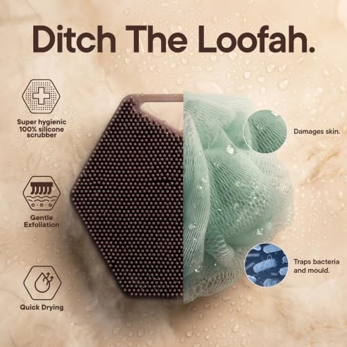 TOOLETRIES Silicone Body Scrubber 2.0, Loofah Alternative - Chocolate | Gentle exfoliating shower scrubber that's quick drying, hygienic and longer lasting than traditional loofahs. - color: Chocolate