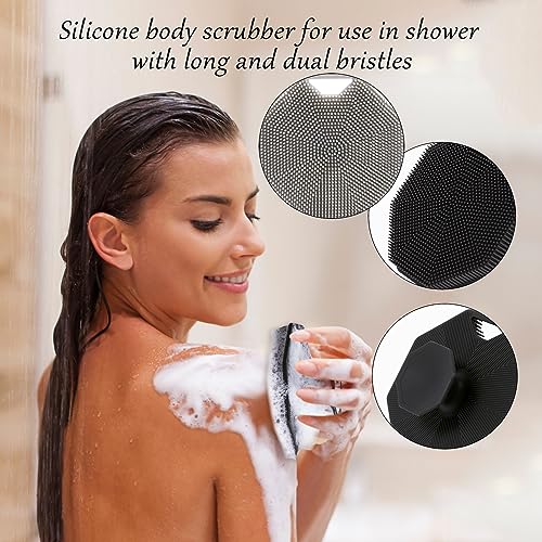 3Pack Silicone Body Scrubber, Qewro Body Buffer Exfoliating Brush with Silicone Loofah, Bath & Body Brushes for Men Women Kids Pets use in Shower, Scalp Exfoliator Hair Shampoo Skin Cleaning Brush - size: 3Pack