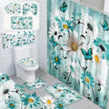 FuWeave 8 Pcs Rustic Farmhouse Shower Curtain Sets for Bathroom Daisy Floral and Butterfly Shower Curtain Sets with Rugs, Flowers Towels, Non-Slip Rug, Toilet Lid Cover, Bath Mat and 12 Hooks(Teal) - color: Daisy