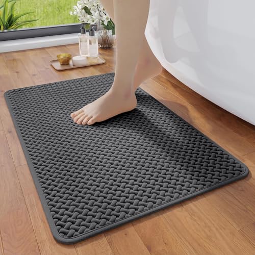 YDKGL Bathroom Rugs Non Slip, Super Absorbent Quick Dry Bath Mats for Bathroom, Foam Weave Texture Thin Bath Rugs Washable with Rubber Backing Fit Under Door Outside Shower,16" x 24“ - color: Grey, size: 16" X 24“