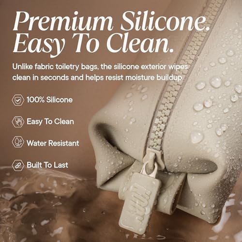 TOOLETRIES The Koby Dopp Kit Toiletry Bag – Mini 8.5" x 2.75" x 2", Sand | Compact silicone leak-resistant travel toiletry bag with a heavy-duty zipper that's easy to clean. - color: Sand, size: Mini 8.5” x 2.75” x 2”