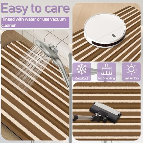 Brown Stripes Bath Mat, Water Absorbent Quick Dry Thin Bathroom Floor Mat, Rug for Bathroom Kitchen 17"x30" - color: Brown Stripes