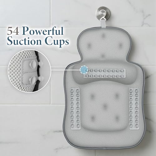 Bath Pillows for Tub, Skin Friendly Bathtub Cushion for Head and Neck with Soft 5D Mesh Fabric and 54 Non-Slip Suction Cups, Relaxing Tub and Shower Accessories Spa Gift (Dark Gray, Standard) - color: Dark Gray, size: Standard