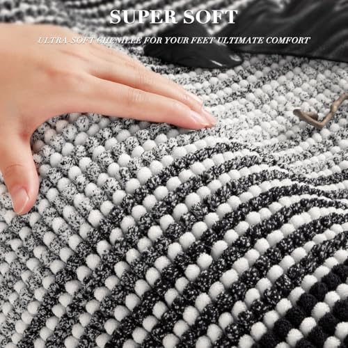 BSICPRO Bathroom Rugs Sets 3 Piece, Toilet Rugs U-Shaped Contour Bath Mat Set, Striped Absorbent Non Slip Chenille Shower Mat, Black - color: Black, size: 20"x32"+16"x24"+U Shape 20"x24"