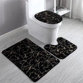 Marble 3-Piece Nonslip Black Gold Bathroom Rugs and Mats Set - Soft, Washable, Water Absorbent Shower Rug with U-Shaped Contour and Toilet Lid Cover - color: Black Gold, size: Set of 3