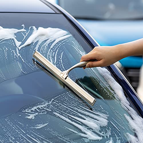 Ettori Shower Squeegee Clear Glass Wall Cleaner Stainless Steel with Suction Storage Hook -10'', Chrome - color: Chrome