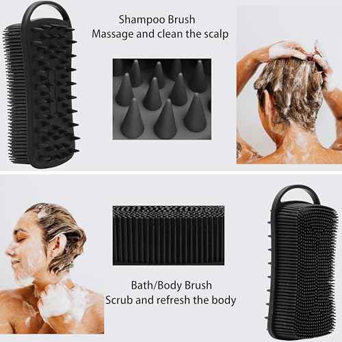 MtBoi 2 PC Silicone Body Scrubber, 2 in 1 Exfoliating Shower Bath Scrubber, Soft Silicone Loofah for Sensitive Skin, Shower Hair Scalp Massager, Easy to Clean, Lather Well (Black&Green) - color: Black&green