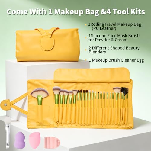 Makeup Brushes, Quality Make Up Brushes 28Pcs Makeup Brushes Set Professional, Beginner Make-up Sets With Case, Soft Brush Kits Sponges Masks Spatula,Travel-Friendly Women Girls Gift Sets - color: The Green Orange