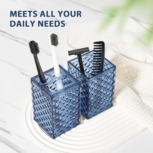 RYTOXILO Bathroom Accessories Set, 4 Pack Blue Acrylic Bath Accessory Sets Complete, Diamond Soap Dispenser and Toothbrush Holder Bathroom Counter Sink Set, Boho Modern Bathroom Decor - color: Blue