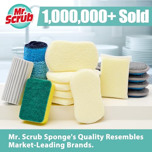 Mr. Scrub Sponges Kitchen Scrub Dish Sponge Scouring Pad, 6 Pack Cleaning Brush Scrubber Supplies for Soap, Dishwashing Dinnerware Sets Pan Pot Glass Dishwasher Sink Bathroom Towels Cloth Rags Holder - size: 6 Pack