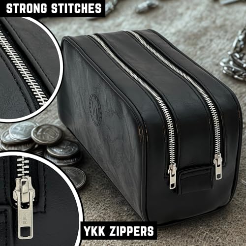 Toiletry Bag For Men Large, Premium PU Leather Travel Kit, Metal Zippers & Bottom Studs, Velvet Dust Bag & Shape-Retention Packaging – Gift Ready For Groomsmen, Anniversary, Birthday Gifts/ BLACK - color: BLACK