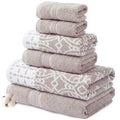 Modern Threads Monroe 6-Piece 100% Cotton Towel Set – Reversible Yarn Dyed Jacquard & Solid – Includes 2 Bath Towels, 2 Hand Towels, 2 Washcloths – Absorbent, Quick Dry, Soft & Durable – Light Brown - color: Fawn, style: Modern