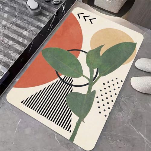 Diatomaceous Earth Bath Mat,Abstract Art Leaf Sun Non-Slip Volume Super Absorbent Fast Drying for Bathroom Kitchen Door mat,Eco-Friendly Easy to Clean 20×31Inch (50 * 80cm) - color: Abstract Art Leaf Sun, size: 1'8" x 2'8" (Rectangular)