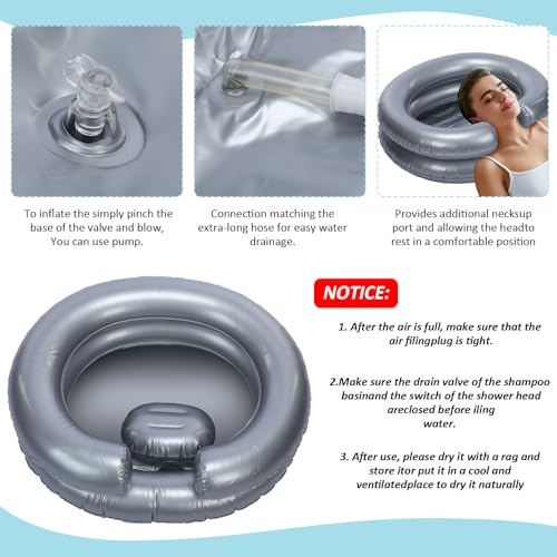LemonRoad Inflatable Shampoo Basin Set with Inflatable Shampoo Basin Comb Disposable Ear Cover Hairbrush Shower Bag for Elderly Disabled Pregnant Injured Bedridden Handicapped Home Sink for Locs Detox