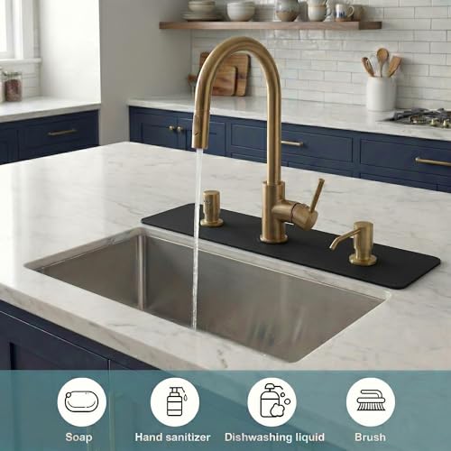 Absorbent Kitchen Sink Faucet Mat for 3-Hole 8" On-Center Faucets, 30"x5.5" | Fits Sink with Soap Dispenser, Air Gap & Side Sprayer - Cuttable Drip Catcher Splash Guard for Irregular & 3, 4 Hole Sinks - size: 8''On Center 30''L