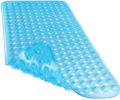 Yimobra Bathtub Mat Non Slip, 35"X16" Shower Mat with Strong Suction Cups & Drain Holes, Long Anti Slip Bath Tub Mat for Inside Shower, Machine Washable Fast Drying, Bathroom Essentials, Clear Blue - color: Clear Blue, size: 34.5 X 15.5 Inch