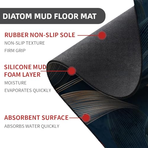 Diatomaceous Earth Bath Mat,Abstract Dark Flowers in Golden line Non-Slip Volume Super Absorbent Fast Drying for Bathroom Kitchen mat,Eco-Friendly Easy to Clean 20×31Inch (50 * 80cm) - color: Abstract Dark Art Flowers in Golden Line, size: 1'8" x 2'8" (Re