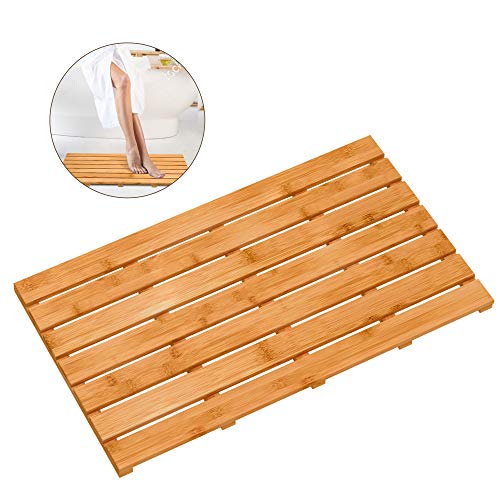 Bamboo Wooden Bath Floor Mat for Luxury Shower - Non-Slip Bathroom Waterproof Carpet for Indoor or Outdoor Use (31.3 x 18.1 x 1.5 Inches) - color: Natural, size: 31.3" x 18.1" (Rectangular)
